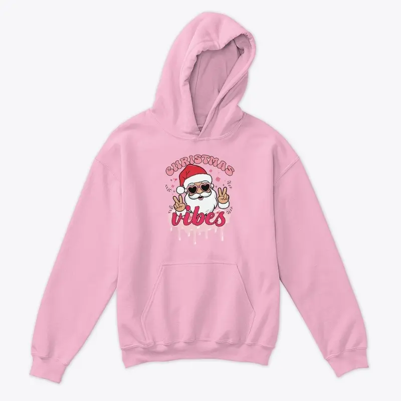 Kids Preppy Santa Christmas Vibes Hoodie